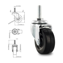 1-1/8" Square Metal Double Star Caster Insert | 5/16-18 Threaded Stem | 2" Wheel Diameter Industrial Casters | 4 Without Brakes by Outwater