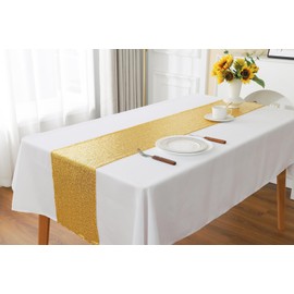 WENSINL Gold Table Runner - Pack of 10 Sequin Table Runners 12 x 108 Inches Long for Wedding Parties Birthday Meeting Events Decorations