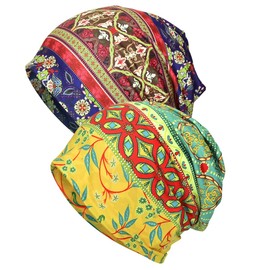 ELLEWIN Slouchy Beanie for Women Cute Headwear Beanie Hats Thin Beanies Snood Hats Slouchy Retro Tribal Printed Hair Covering Thin Hippie Beanies Casual Skullies Beanies Dual Use Boho Hats