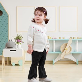 Neutocd Baby Girl Flare Pants Toddler Bell Bottoms Leggings Infant Stretchy Soft Trousers Solid Elastic Waist Pants Black/Brown
