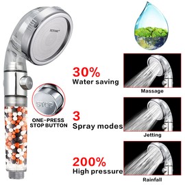 Nosame® Shower Head Ⅲ with Hose，High Pressure Water Saving 3 Mode with ON/Off Pause Function Spray Filter Filtration RV Handheld Showerheads 1.6 GPM for Dry Skin & Hair Spa