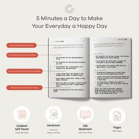 Gratitude Gifted 5-Minute Guided Gratitude Journal – Daily 180 Prompts, Self-Care Mindfulness & Reflection, Leather Hardcover, Undated to Foster Happiness, Wellness, Positivity for Men & Women