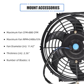 10 Inch Slim Fan Push Pull Electric Radiator Cooling Fan Universal High Performance 12V 80W Motor with Fan Mounting Kit (Black)