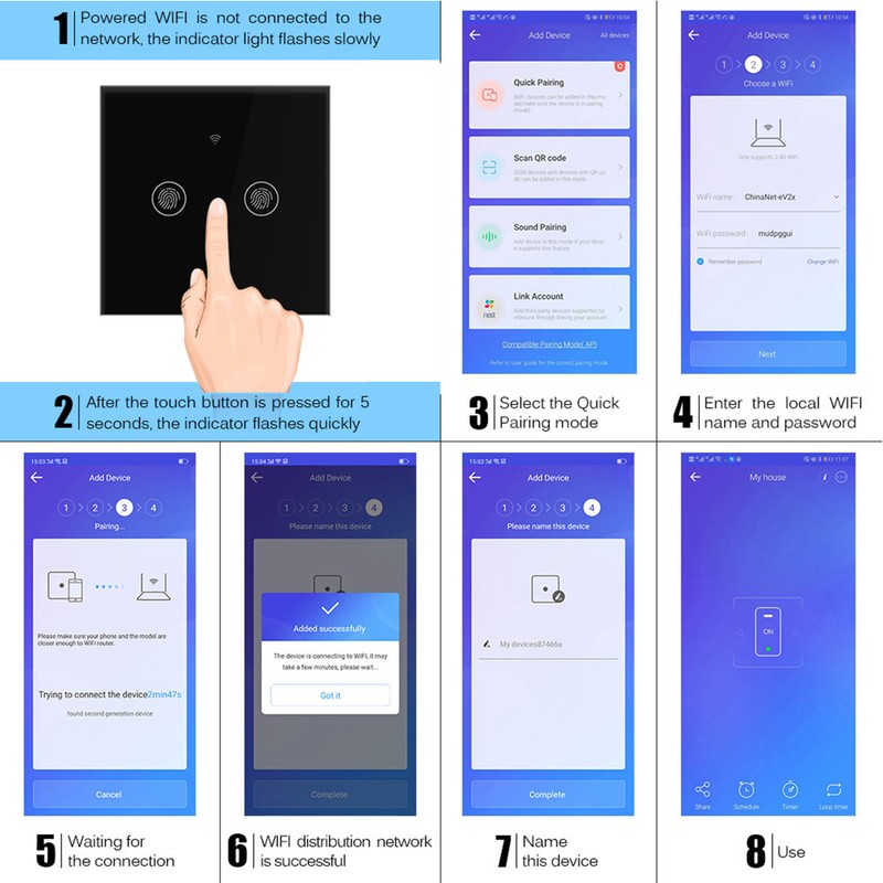 LED WIFI Intelligent Wall Touching Switch Mobile Phone APP Remote