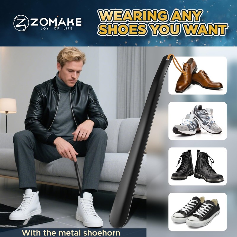 ZOMAKE Shoe Horn Long Handle for Seniors Men Women,Metal Long
