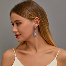 Wendalern Boho Drop Crystal Earrings Vintage Rhinestone Drop Dangle Earrings Silver Pave Diamond Earrings Hollow Water Drop Earrings Jewellery for Women and Girls