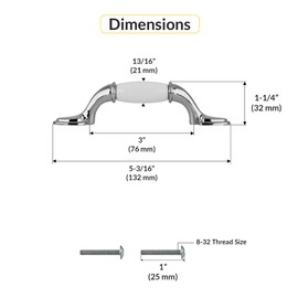 BRIXWELL BX2PK7624526W Dual Toned Arch Cabinet Pull, 3" Centre to Centre, 5-3/16" Length, Zinc, White with Polished Chrome Finish