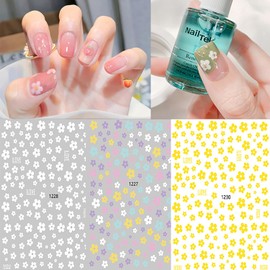 6 Sheets Summer Flowers Nail Art Sticker 3D Self-Adhesive Nail Decals Art Design White Yellow Blue Blacke Purple Floral Sticker Decoration for Women Manicure Tip DIY Nails Art Supplies Acrylic Nails