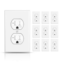 TOPELER 10 Pack Duplex Receptacle Outlets, Tamper-Resistant Electrical Sockets, 20A 125V, Power Outlets for Residential and Commercial Use, Self-Grounding, Wall Plate Include, UL Listed, White