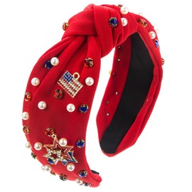 TETING GINING Independence Day Star American Flag Crystal Pearl 4th July Patriotic Headbands for Women (Red, Medium)