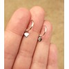 Katy Craig, Tiny Sterling Silver Hoop Earrings with Dangling Love