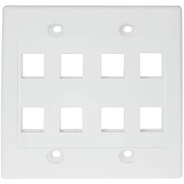 RiteAV - Keystone Wall Plate Double Gang 8-Port White (1 Piece Flush)
