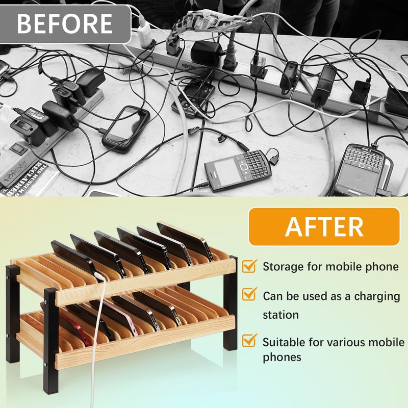 Echaprey 30-Grid Wooden Cell Phone Holder Desktop Multiple Classroom Cell