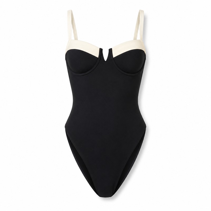 Women’s One-Piece Monokini Swimsuit for Beachwear – Black & White