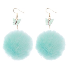 Pom Pom Earrings for Women Butterfly Fluffy Earrings Dangle Earrings for Grils Christmas Jewlery Gifts for Teen Girls (green)