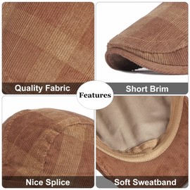 Men’s Cotton Newsboy Hat Plaid Cabbie Beret Cap Irish Gatsby Flat Hat Adjustable Classic Ivy Cap Driving Casual Warm Hat