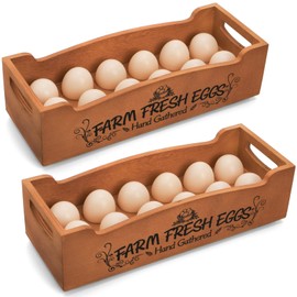 YOUEON Wooden Egg Holder for Countertop, Stackable 2-Tier Egg Crates for 24 Eggs with Handle, Farmhouse Rustic Pinewood Egg Storage Box with “Farm Fresh Eggs” Print, No Assembly Needed