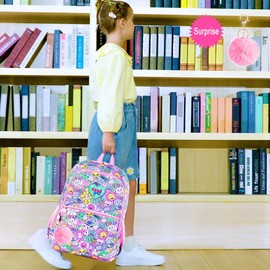 ZLYERT 3Pcs Backpack for Girls, 16.5" Smile Face Backpacks Set for Elementary Preschool Kindergarten, Kids School Bookbag with Lunch Box(Emoji)