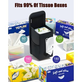Drsvabze Car Tissue Holder for Kleenex 120/160 Count,Rectangular Car Storage Box, Side Mount Organizer with 3 Mesh Pockets, Hanging Bag, Waterproof PU Leather, for Front and Back Seat