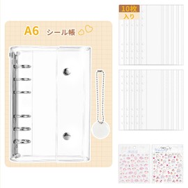 VVOKGO A6 Size Sticker Book for Girls 6 Holes Binder Planner with 10 Refills + 2 Stickers & Keychain, Cute Seal Organizer (Silver)