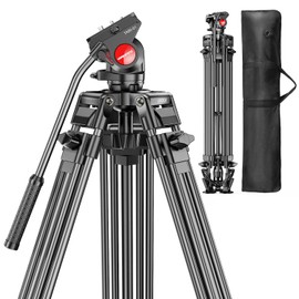 CAMBOFOTO 74" Video-Tripod-with-Fluild-Head, Professional Aluminum Heavy Duty Film Tripod Stand for Canon Nikon DSLR/SLR Camera Camcorder Telescope Bnoculars (Weight 9.1 lbs, Max Load 20 lbs)