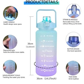 2 Liters Sports Water Bottles,64oz Portable Wide Mouth Bottle Leakproof Plastic Space Cup Travel Mugs with Straw for Summer Outdoor Sports (Gradient Orange)