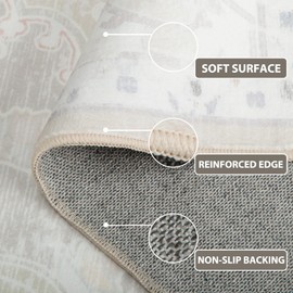 RELEANY 6x9 Area Rug Vintage Machine Washable Low Pile Carpet No Shedding Area Rugs for Living Room Bedroom Dining Room Kitchen Entryway Hallway Office Indoor-Cream/Multi