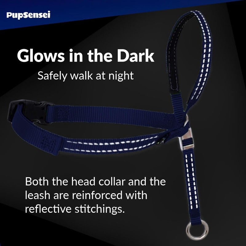PupSensei Headcollar for Dogs, Extra Soft Padded, Reflective, No Pull