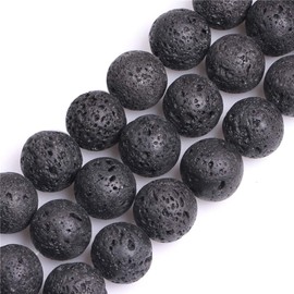 GEM-Inside Natural 20mm Black Lava Rock Round Gemstone Semi Precious Loose Beads for Jewellery Making 15''