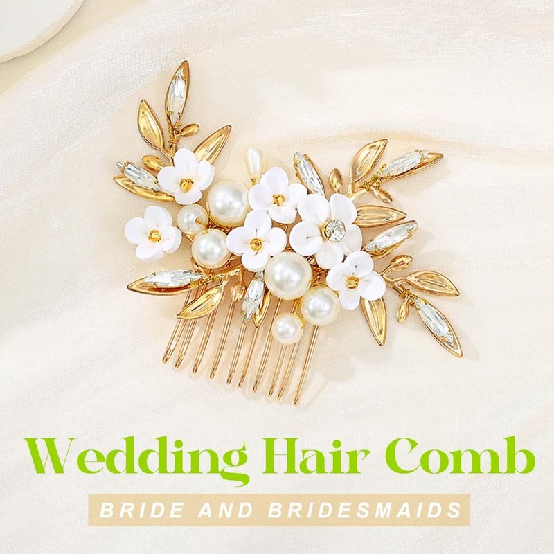 Asooll Flower Bridal Hair Comb Gold Pearl Hair Pieces Wedding