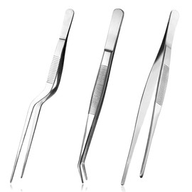 Kitchen Tweezers, Set of 3 Cooking Tweezers, Stainless Steel, Barbecue Tweezers, Cooking Tweezers Set, for Decorating Food, Cooking, Baking, 16 cm