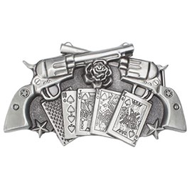 Pistol Belt Buckle for Men - Playing Cards, Double Pistol Poker, Flower Rose Star, Western Cowboy, Punk Rock - Gifts