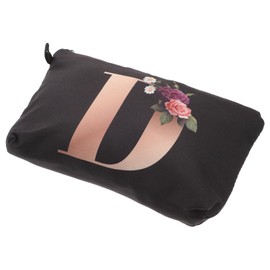 WOONEKY Portable Makeup Bag Black Gold Letter Print Travel Toiletry Organizer for Women Compact Cosmetic Storage Pouch for Teenagers and Adults Lightweight and Easy to Carry