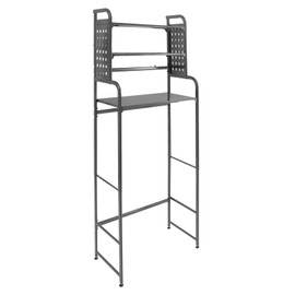 ACNAO Laundry Room Shelf, 3-Tier Adjustable Washing Machine and Dryer Storage Rack, Expandable Laundry Room Shelves, Laundry Room Storage and Organizer Standing Shelf with Hooks (Gray)