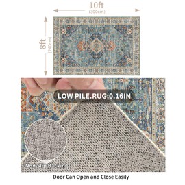 Enkor Area Soft Rugs 8x10 Washable Non Slip Boho Floor Rugs for Living Room Bedroom, Vintage Style Farmhouse Mat for Kitchen Entryway Green & Blue