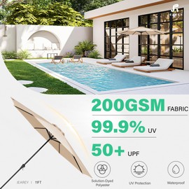 JEAREY 11' Patio Umbrellas Outdoor Table Market Umbrella w/Crank, 8 Sturdy Ribs, UV Protection Waterproof Sunproof for Garden, Deck, Backyard, Pool(Beige)
