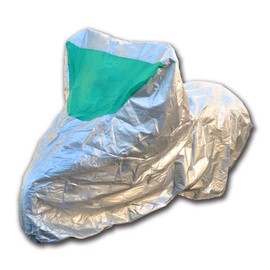 Yamashiro, Confectionary Motorcycle Cover, Taffeta Cover, Silver/Green, 4L Size, American/Off-Road (750-1,000cc), Total Length 96.5 x Height 49.2 x Total Width 47.2 inches (245 x 125 x 120 cm)