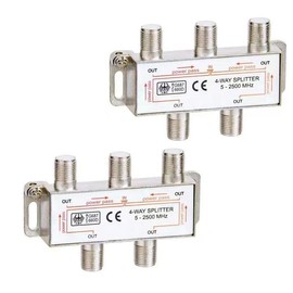 CORONIR 5-2500MHz, 4 Way Coaxial Cable Splitter for STB TV, Antenna and MoCA Network, TV Antenna Splitter for RG6 RG59 Coax Cable Satellite HDTV, Pack of 2