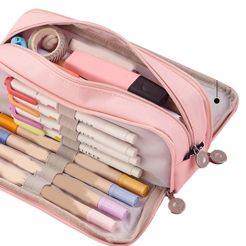 Pencil Pouch With 3 Compartments Large Capacity Double Opening Soft