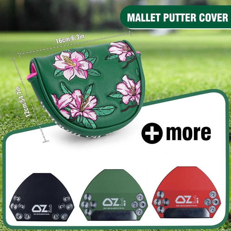 Golf Putter Covers OZ1 Mallet Putter Headcover Azalea Embroidery Leather