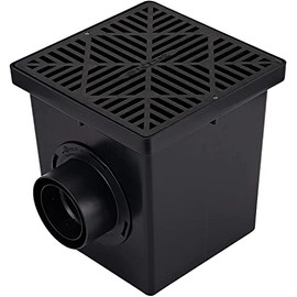 NDS 1200BKITRTL1PK Square Catch Basin Drain Kit with 2-Opening, 2 Adapters, & 1 Outlet Plug, 12-Inch, Black Plastic Grate