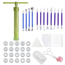 Seasonsky 19 PCS Polymer Clay Extruder kit, Rotary Clay Extruder with 20 Tips Sugar Extruder Disks, Polymer Clay Cutters, Clay DIY Tool for Clay Modeling Tool