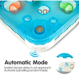 Migipaws 7-in-1 Interactive Cat Toy Motion Activated Indoor Playset with Automatic Pop Bounce Cat Ball, Feather Palm Tree Wand, Catnip Ball & Self-Grooming Cardboard House Rechargeable