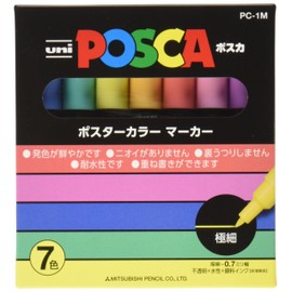 Mitsubishi Pencil PC1M7C Water Based Sign Pen Uni Posca Natural Color Fine Point 7 Color Set