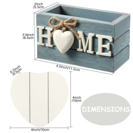 Coasters For Drinks, Wooden Heart Coasters Set Of 6 Farmhouse Coasters With Holder Funny Coasters for Coffee Table Protection Housewarming Gifts For New Home Decoration, 4 Inch (Home Blue Style)