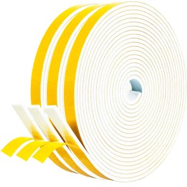 fowong Weather Stripping Strong Adhesive White Weather Stripping 1/2 Inch Wide X 1/8 Inch Thick, Door Seal Strip for Door Frame and Windows Insulation, 3 X 16.5 Ft Each, Total 49.5 Feet