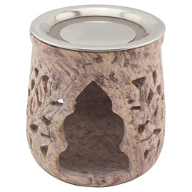 Handmade Indian Soapstone Rose Marbled Incense Burner - Jamal Design - Includes Stainless Steel Strainer & Metal Disc - 10cm Height Unique