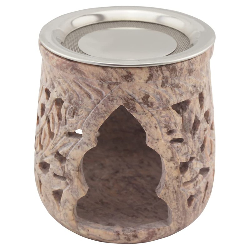 Handmade Indian Soapstone Rose Marbled Incense Burner - Jamal Design