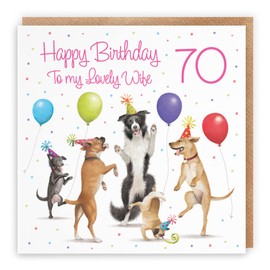 Hunts England - 70th Wife Birthday Card - Dancing Dogs - Happy Birthday - Lovely Wife - Age 70 - Funny Women's 70th Birthday Card For Wife - Milo's Gallery Collection - Age Seventy