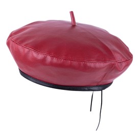 KYEYGWO Women's Beret Hat Made of PU Leather, Adjustable French Beret, Plain Casual Painter Cap, Classic Outdoor Hat for Women, red
